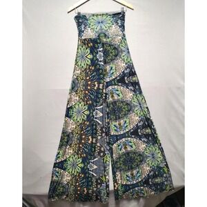 True Light USA Y2K Mandala Peacock Wide Leg Jumpsuit Women S Blue Strapless Boho